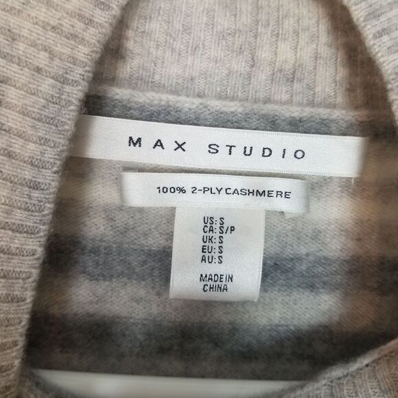 Max Studio Womens Cashmere Sweater Striped Preppy Quiet Luxury Neutral Size S - Picture 6 of 7